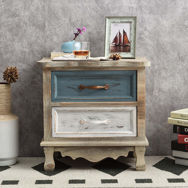 Vintage Paulownia Wood Nightstand 2-Drawer — B