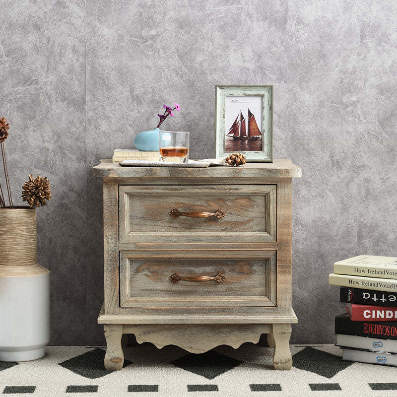 Vintage Paulownia Wood Nightstand 2-Drawer — I
