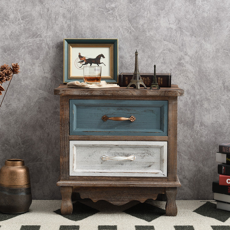 Vintage Paulownia Wood Nightstand 2-Drawer — A