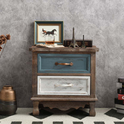 Vintage Paulownia Wood Nightstand 2-Drawer — A