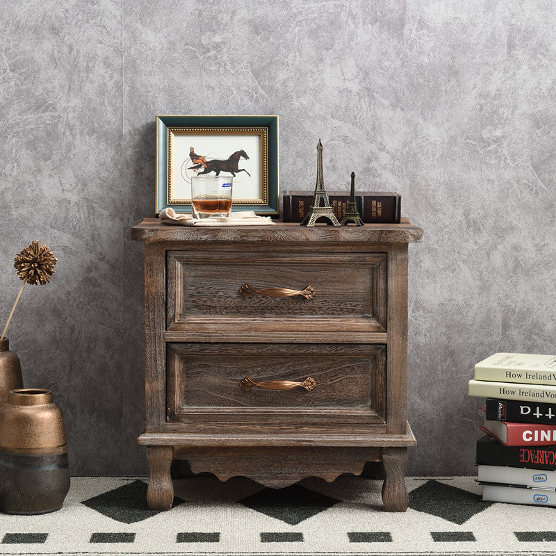 Vintage Paulownia Wood Nightstand 2-Drawer