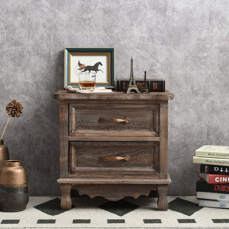 Vintage Paulownia Wood Nightstand 2-Drawer