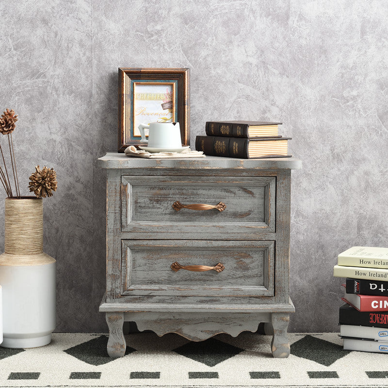 Vintage Paulownia Wood Nightstand 2-Drawer