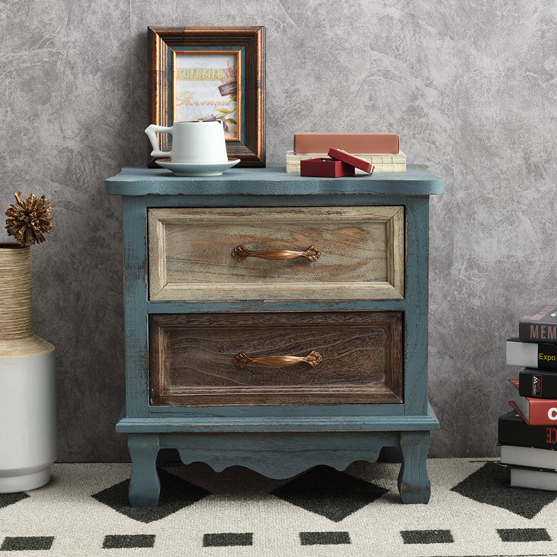Vintage Paulownia Wood Nightstand 2-Drawer — C