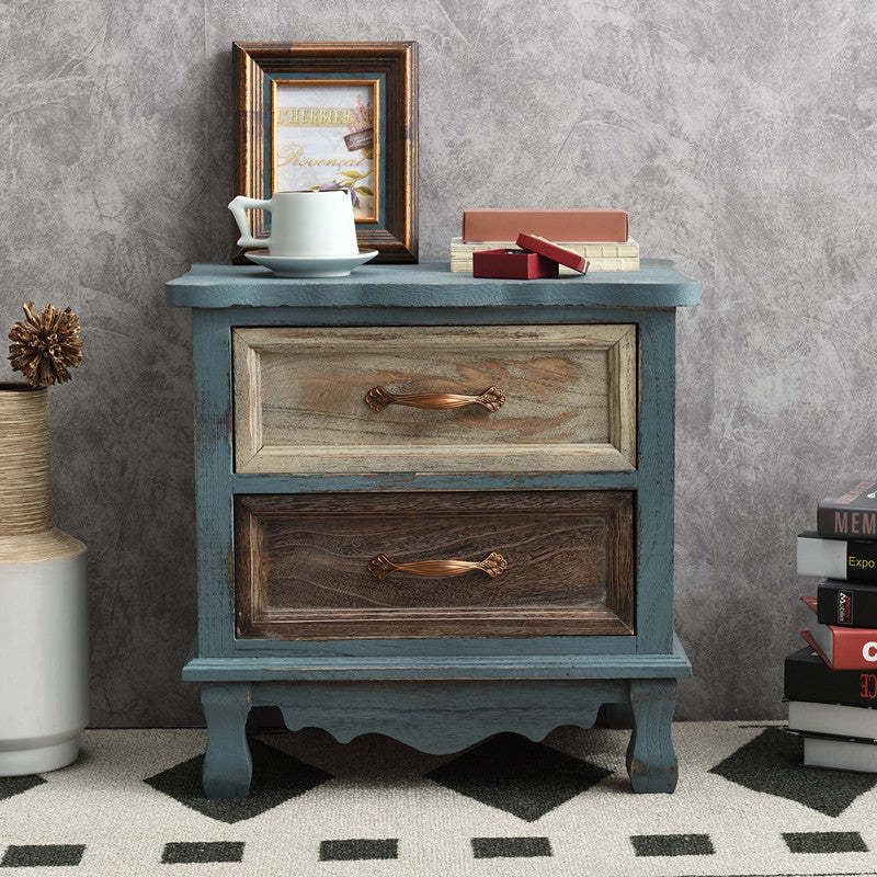 Vintage Paulownia Wood Nightstand 2-Drawer — C
