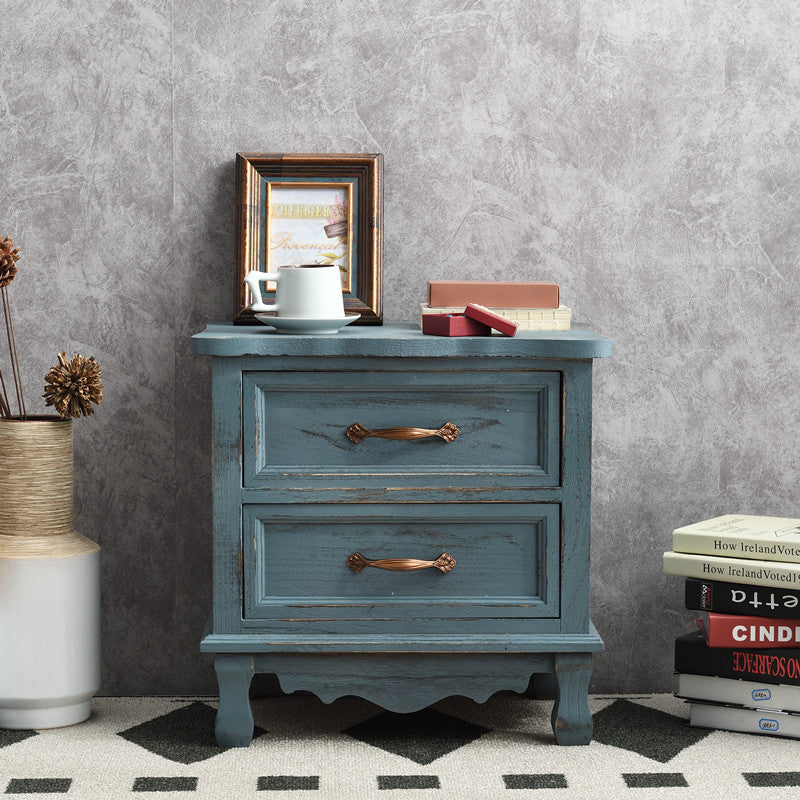 Vintage Paulownia Wood Nightstand 2-Drawer