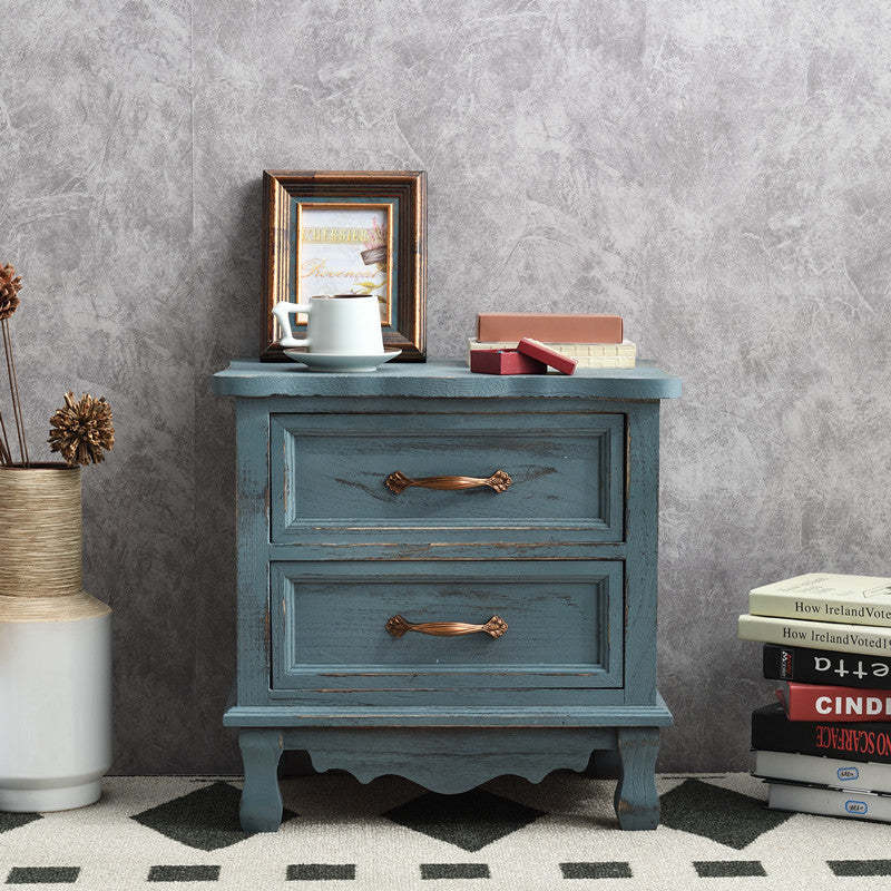 Vintage Paulownia Wood Nightstand 2-Drawer