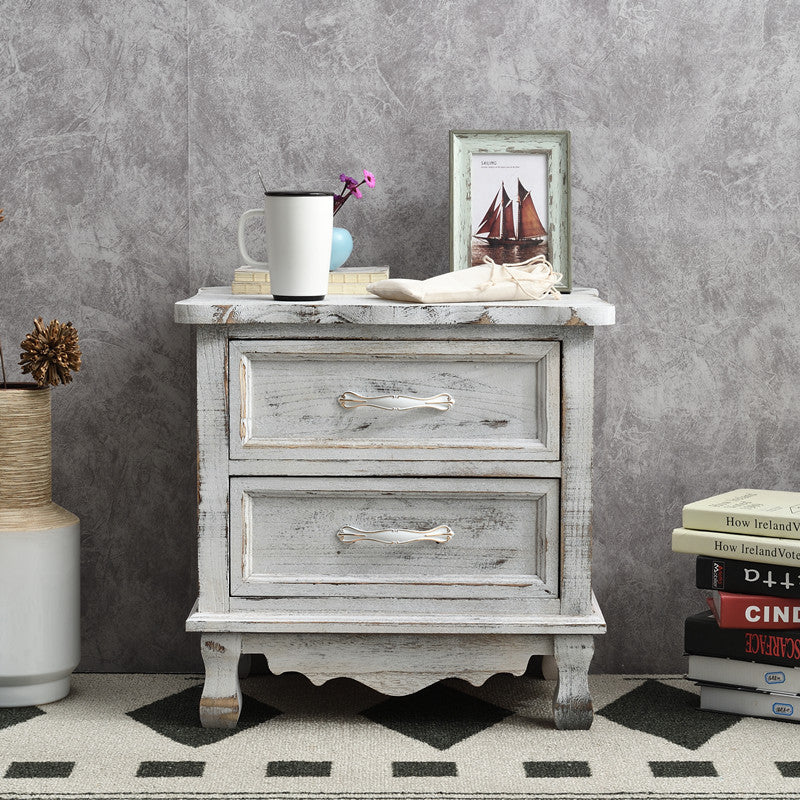 Vintage Paulownia Wood Nightstand 2-Drawer