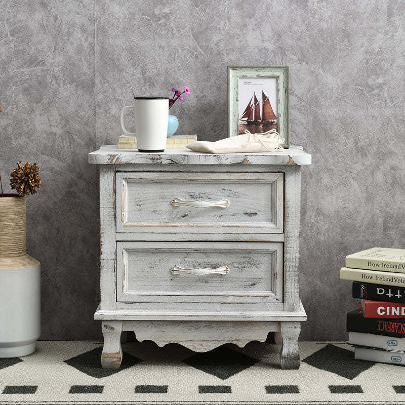 Vintage Paulownia Wood Nightstand 2-Drawer