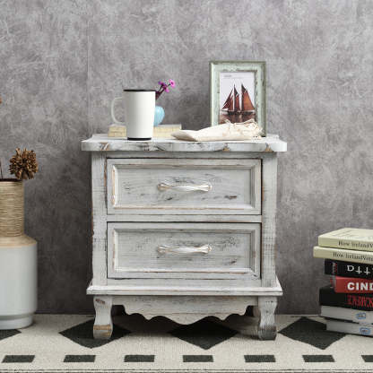 Vintage Paulownia Wood Nightstand 2-Drawer
