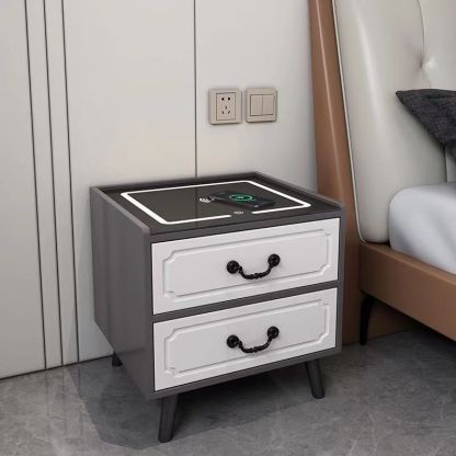 Contemporary Solid Wood Nightstand — 2 / Gray