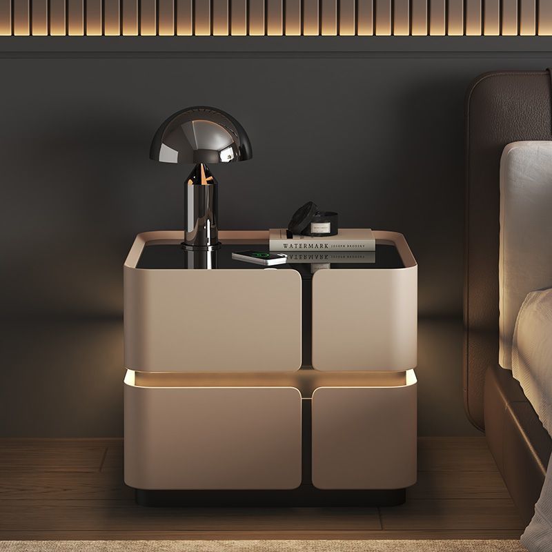 Nordic Leather 2-Drawer Nightstand — 2 / Khaki