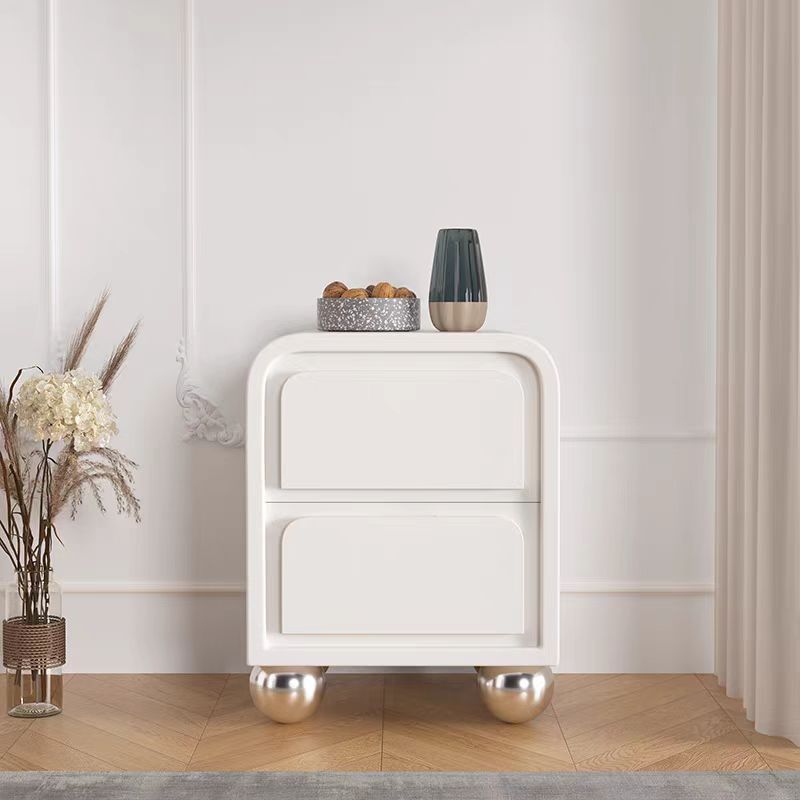 Nordic Solid Wood Ball-Foot 2-Drawer Nightstand — Light Gray