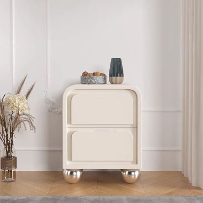 Nordic Ball-Foot Wood Nightstand 2-Drawer — White