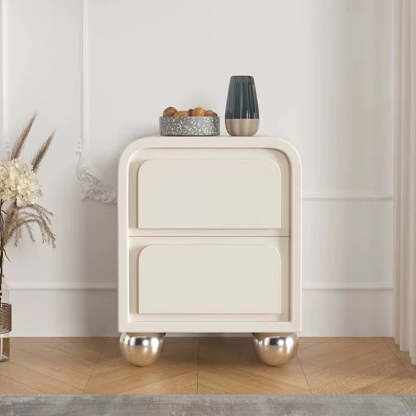 Nordic Ball-Foot Wood Nightstand 2-Drawer — Light Gray