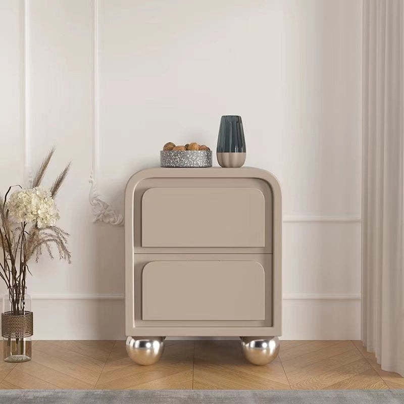 Nordic Solid Wood Ball-Foot 2-Drawer Nightstand — Light Gray