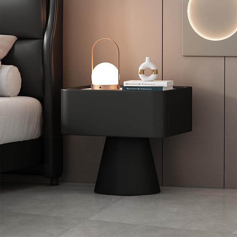 Nordic Rock Board Pine Leather 1-Drawer Cube Nightstand — Khaki