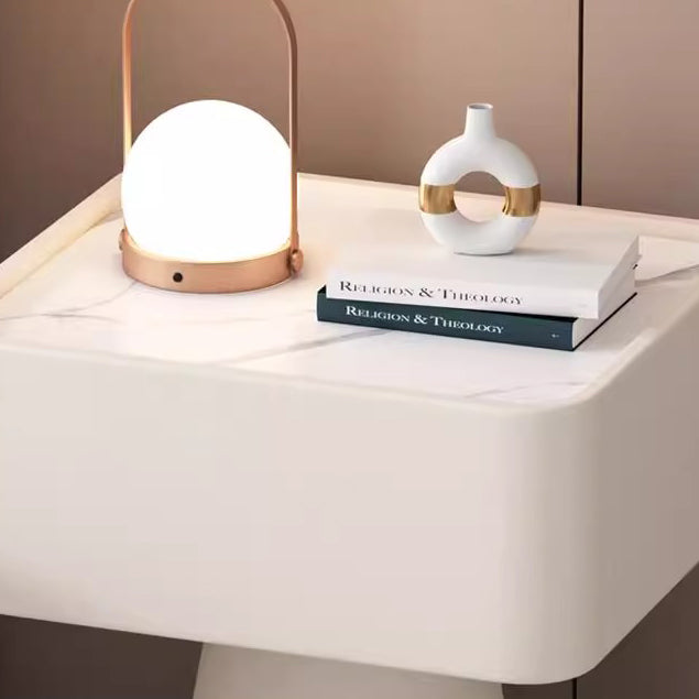 Nordic Rock Board Pine Leather 1-Drawer Cube Nightstand — Light Gray