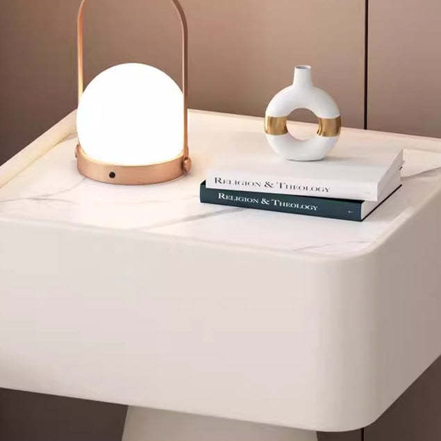 Nordic Rock Board Pine Leather 1-Drawer Cube Nightstand — Light Gray