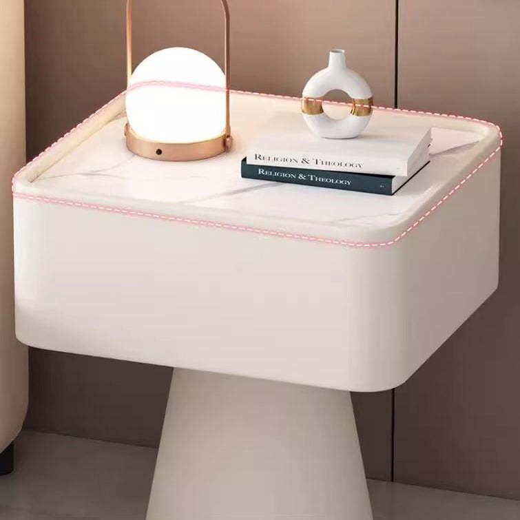 Nordic Rock Board Pine Leather 1-Drawer Cube Nightstand