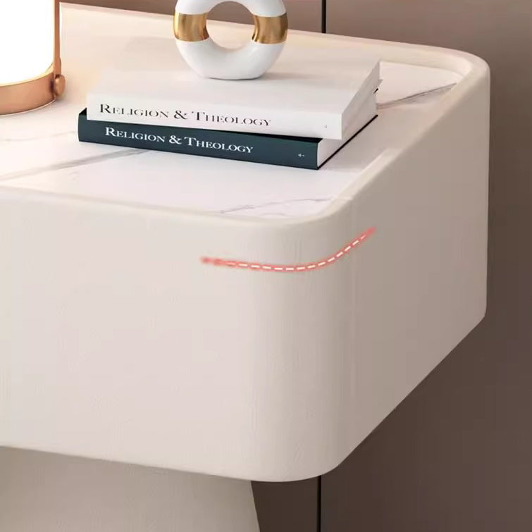 Nordic Rock Board Pine Leather 1-Drawer Cube Nightstand