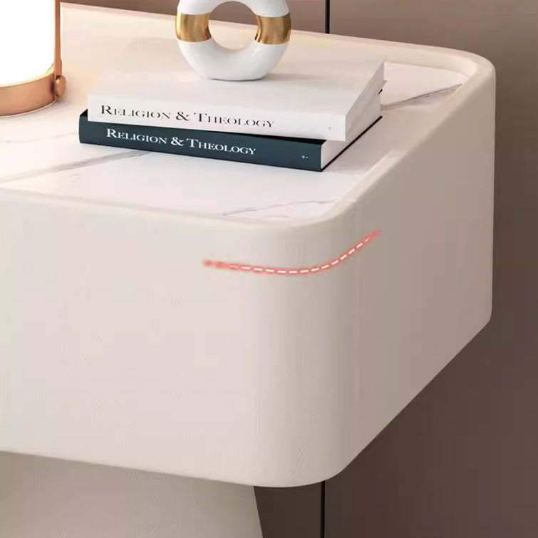 Nordic Rock Board Pine Leather 1-Drawer Cube Nightstand