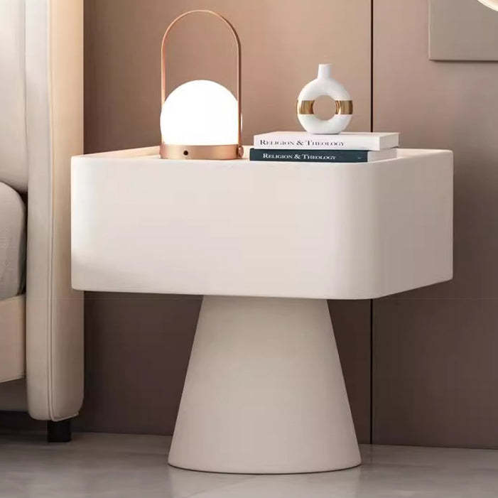 Nordic Rock Board Pine Leather 1-Drawer Cube Nightstand