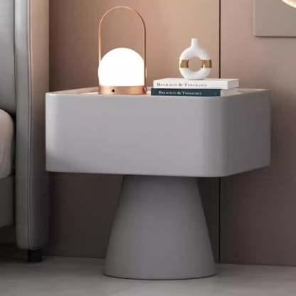 Nordic Rock Board Pine Leather 1-Drawer Cube Nightstand