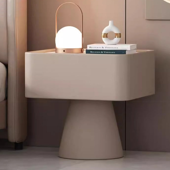Nordic Rock Board Pine Leather 1-Drawer Cube Nightstand
