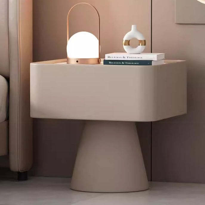 Nordic Rock Board Pine Leather 1-Drawer Cube Nightstand