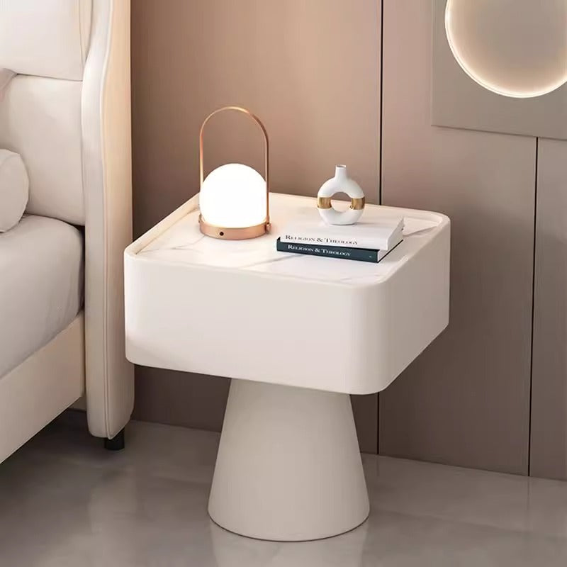 Nordic Rock Board Pine Leather 1-Drawer Cube Nightstand