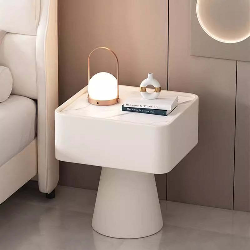 Nordic Rock Board Pine Leather 1-Drawer Cube Nightstand