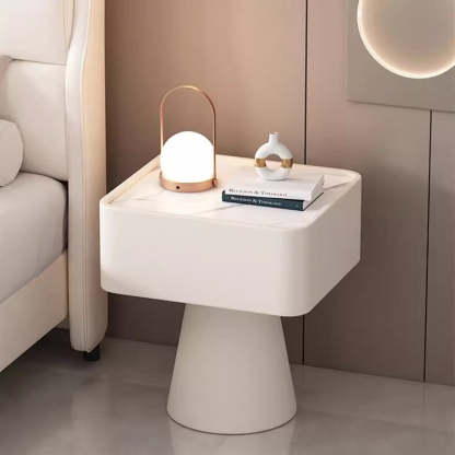 Nordic Rock Board Pine Leather 1-Drawer Cube Nightstand