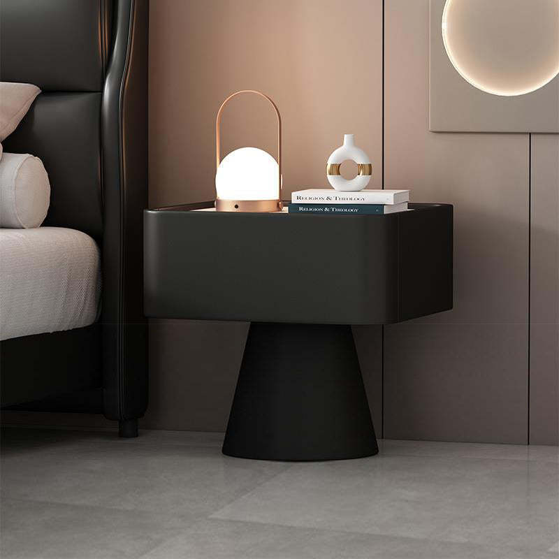 Nordic Rock Board Pine Leather 1-Drawer Cube Nightstand — Khaki