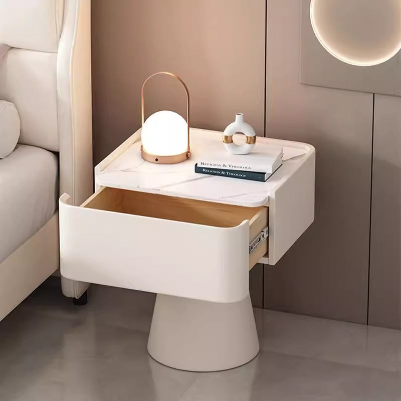 Nordic Rock Board Pine Leather 1-Drawer Cube Nightstand
