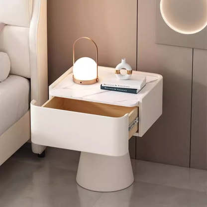 Nordic Rock Board Pine Leather 1-Drawer Cube Nightstand