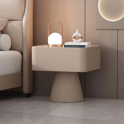 Nordic Rock Board Pine Leather 1-Drawer Cube Nightstand