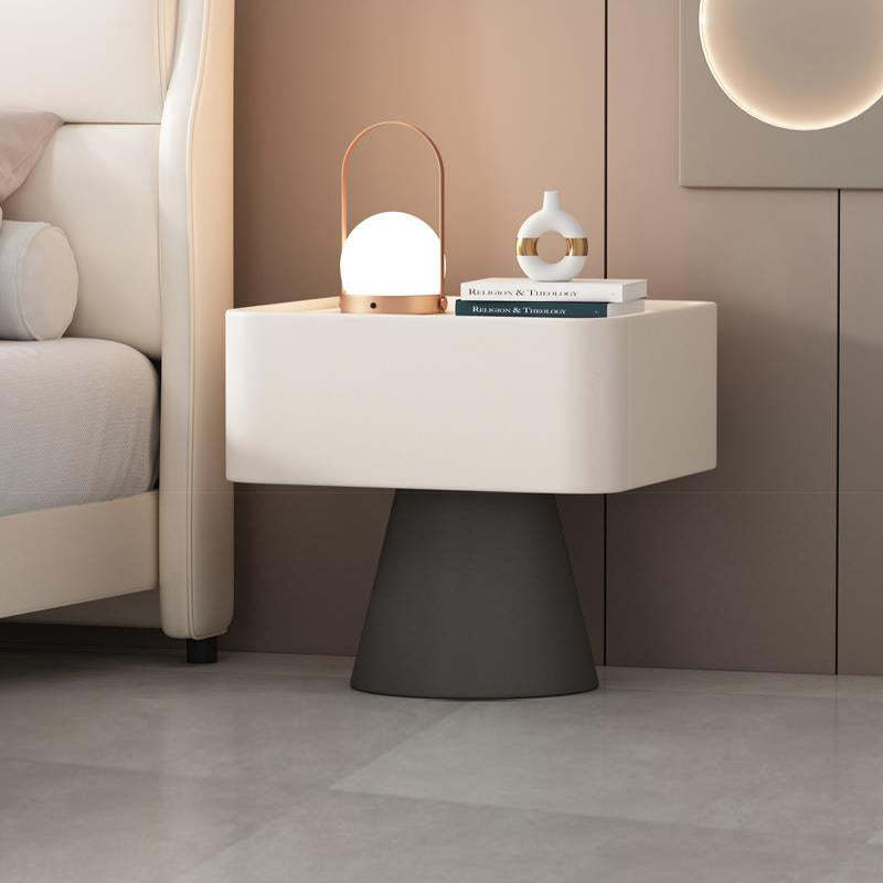 Nordic Rock Board Pine Leather 1-Drawer Cube Nightstand — Off White + Dark Gray
