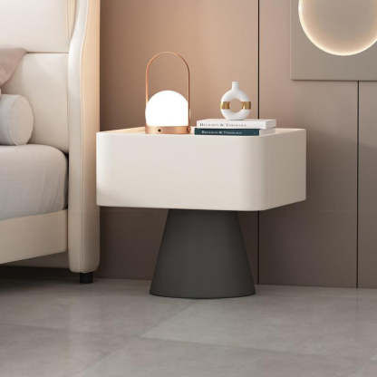 Nordic Rock Board Pine Leather 1-Drawer Cube Nightstand — Off White + Dark Gray