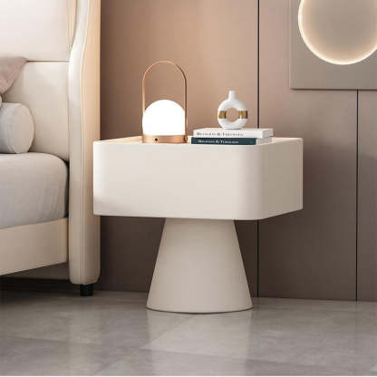 Nordic Rock Board Pine Leather 1-Drawer Cube Nightstand — Off White
