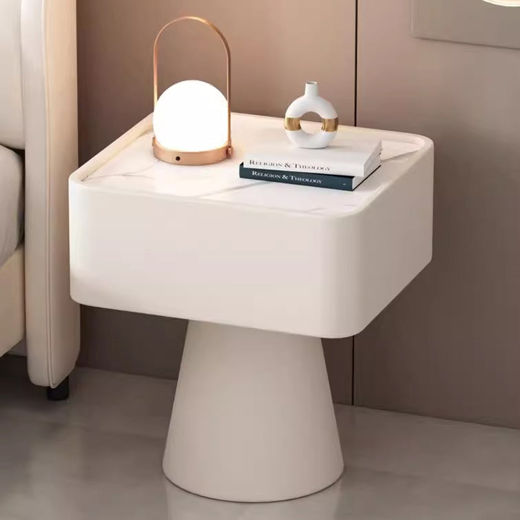 Nordic Rock Board Pine Leather 1-Drawer Cube Nightstand