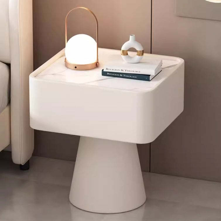Nordic Rock Board Pine Leather 1-Drawer Cube Nightstand