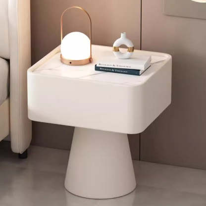 Nordic Rock Board Pine Leather 1-Drawer Cube Nightstand
