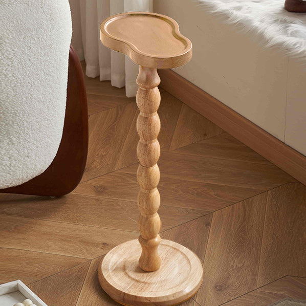 Retro Gourd Spiral Rubber Wood Tray Side Table — Wood Color