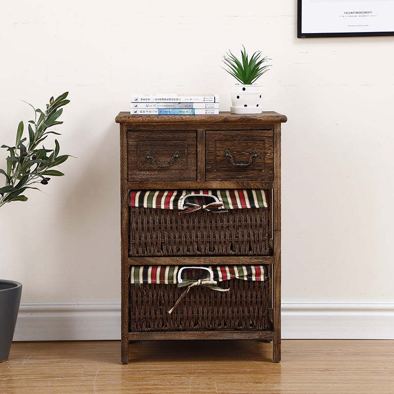 Lighom traditional cube paulownia rattan fabric wood cabinets