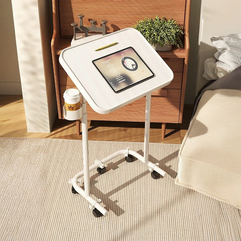 Nordic Rotatable Cup Holder Carbon Steel 1-Tier End Table — Without Wheels / White