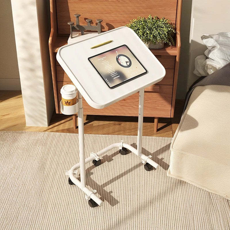 Nordic Rotatable Cup Holder Carbon Steel 1-Tier End Table — Without Wheels / White