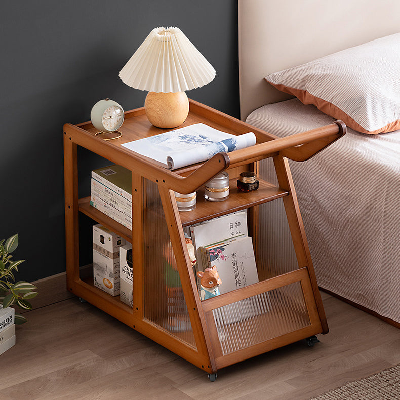 Trapezoid Bamboo Acrylic 3-Tier Side Table