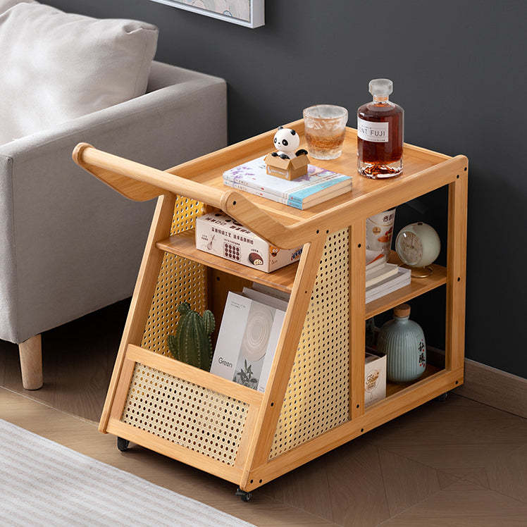 Trapezoid Bamboo Acrylic 3-Tier Side Table — Transparent Acrylic / Brown