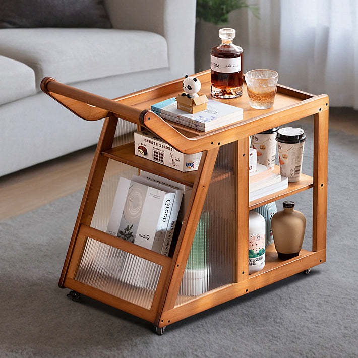Trapezoid Bamboo Acrylic 3-Tier Side Table